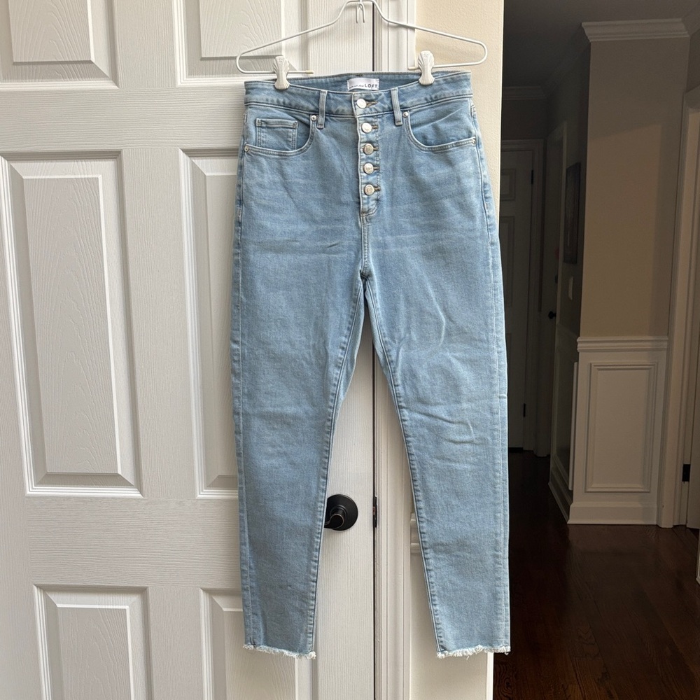 LOFT High Rise Button-Fly Jeans in Light Blue